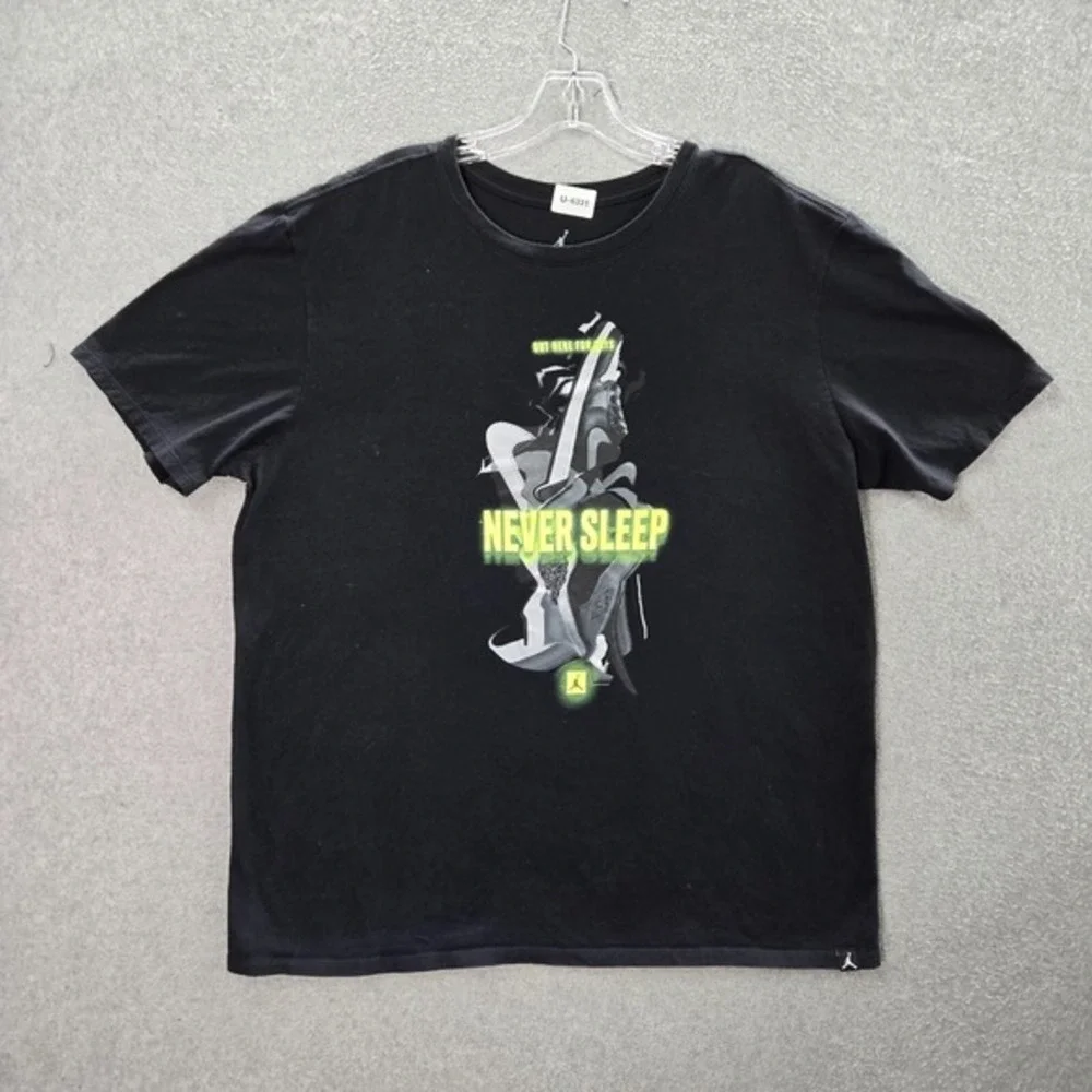 Air Jordan Men Shirt XL Black Logo Never Sleep Short Sleeve Tee